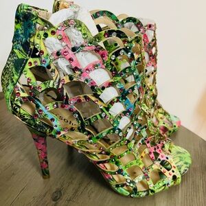 Zigi Soho Women's Multicolor Rhinestone Cutout 4 Inch High Heel Booties